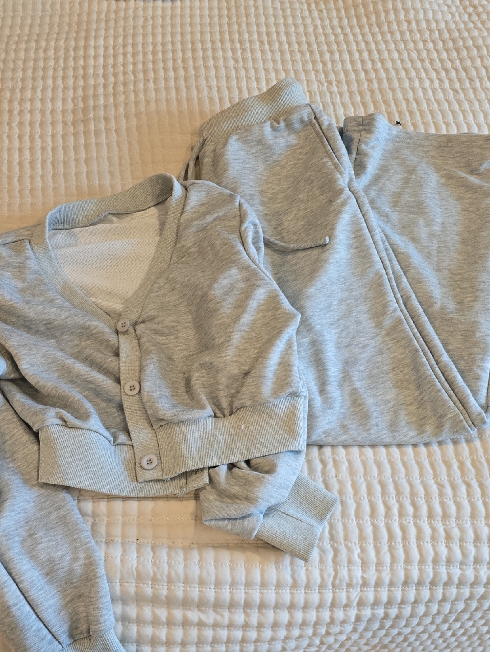Light Gray Two-Piece Lounge Set - Button Cardigan & Joggers